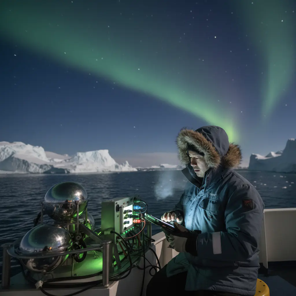 Marcus Chen calibrating sonar equipment
