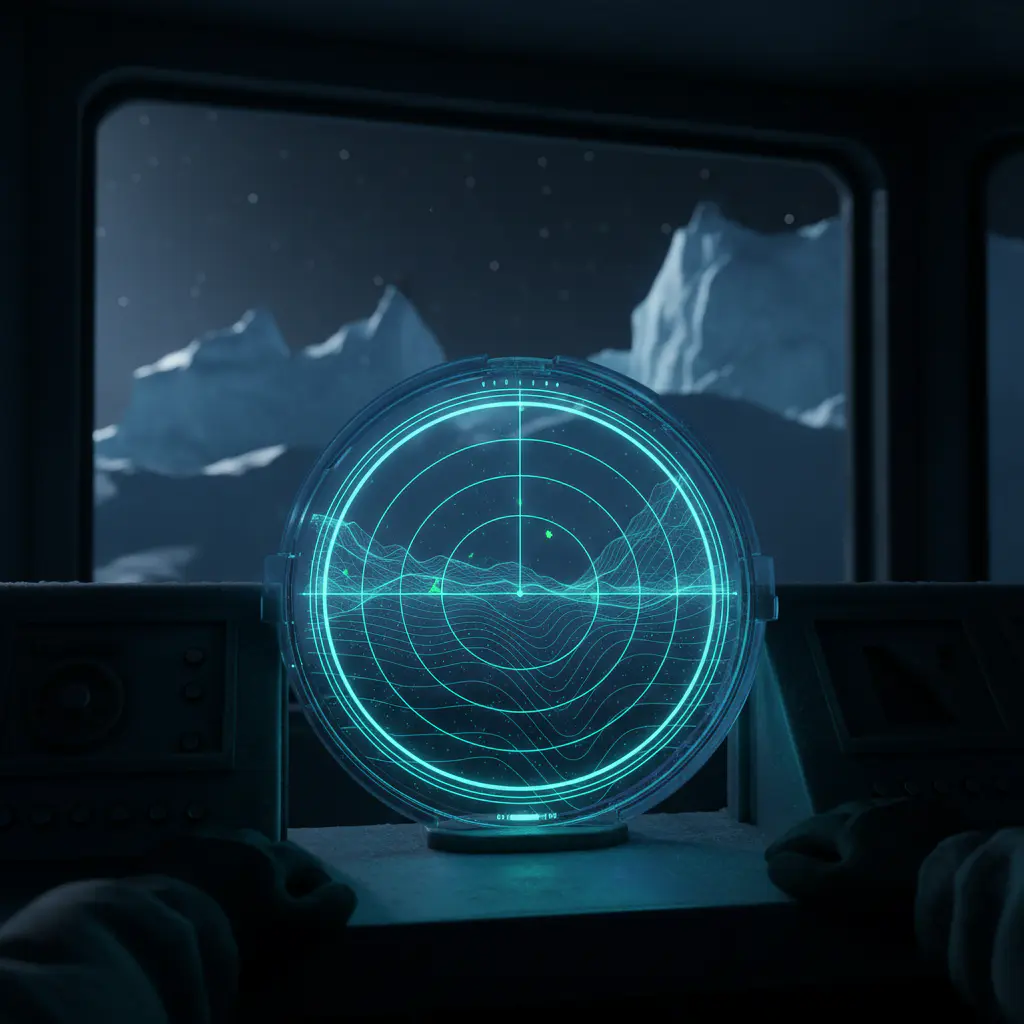 High tech sonar screen glowing in dark